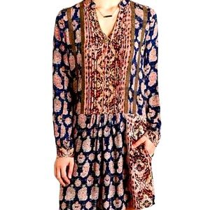 Anthropologie Petite Paquerette Shirt Dress Long Sleeve Button Lace Accent